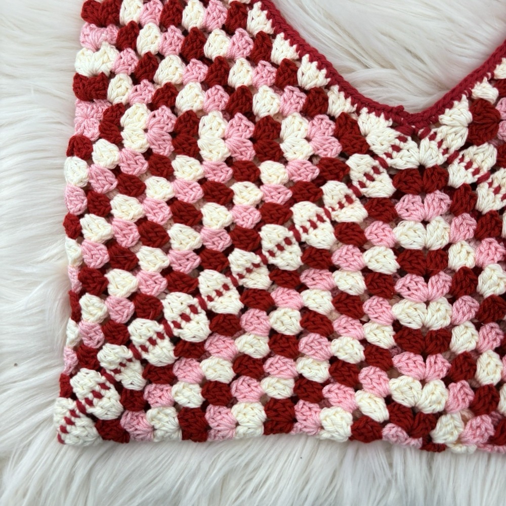 Handmade Granny Square Afghan Crossbody Shoulder‎ Bag Pink/Red/White - Picture 4 of 9